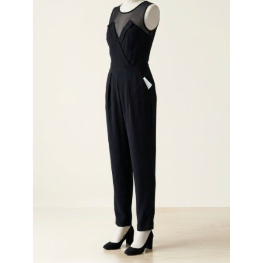Charlotte Russe Black Tuxedo Jumpsuit Sheer Mesh Front & Back Size S Like New